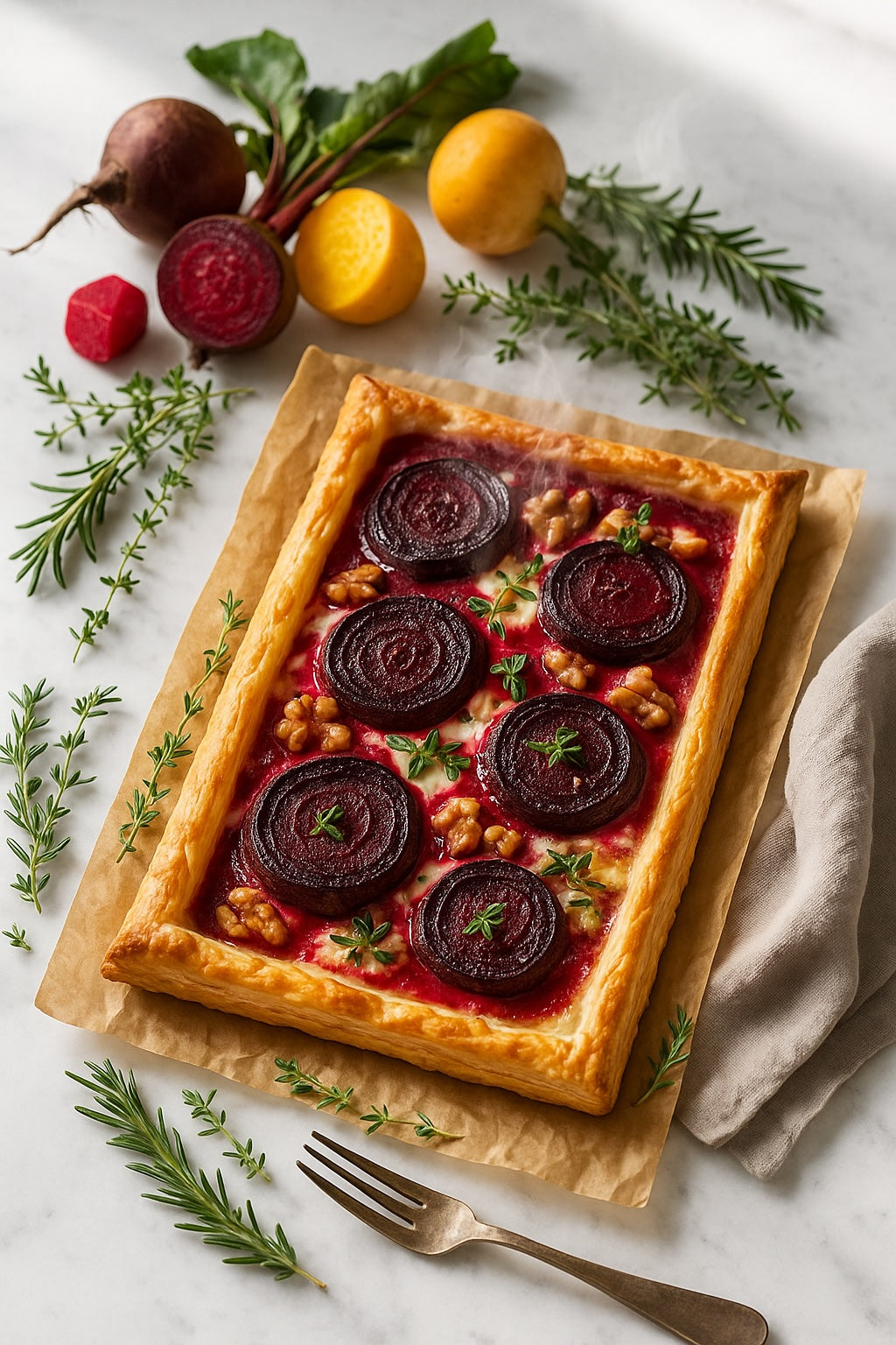 Beetroot Tart with Dairy-Free Cheese & Gluten-Free Puff Pastry