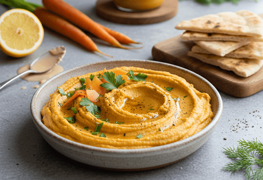 Starter Recipe: Creamy Hummus Dip with Carrot Ginger Soup