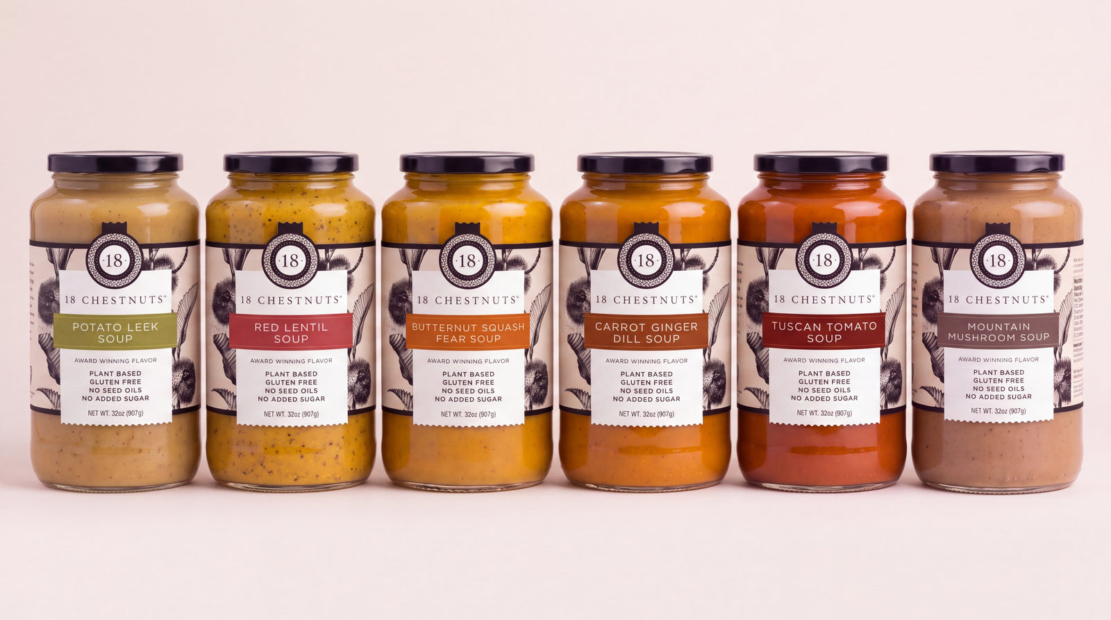 An assortment of 32 oz jars chosen across the range, lined up in a row