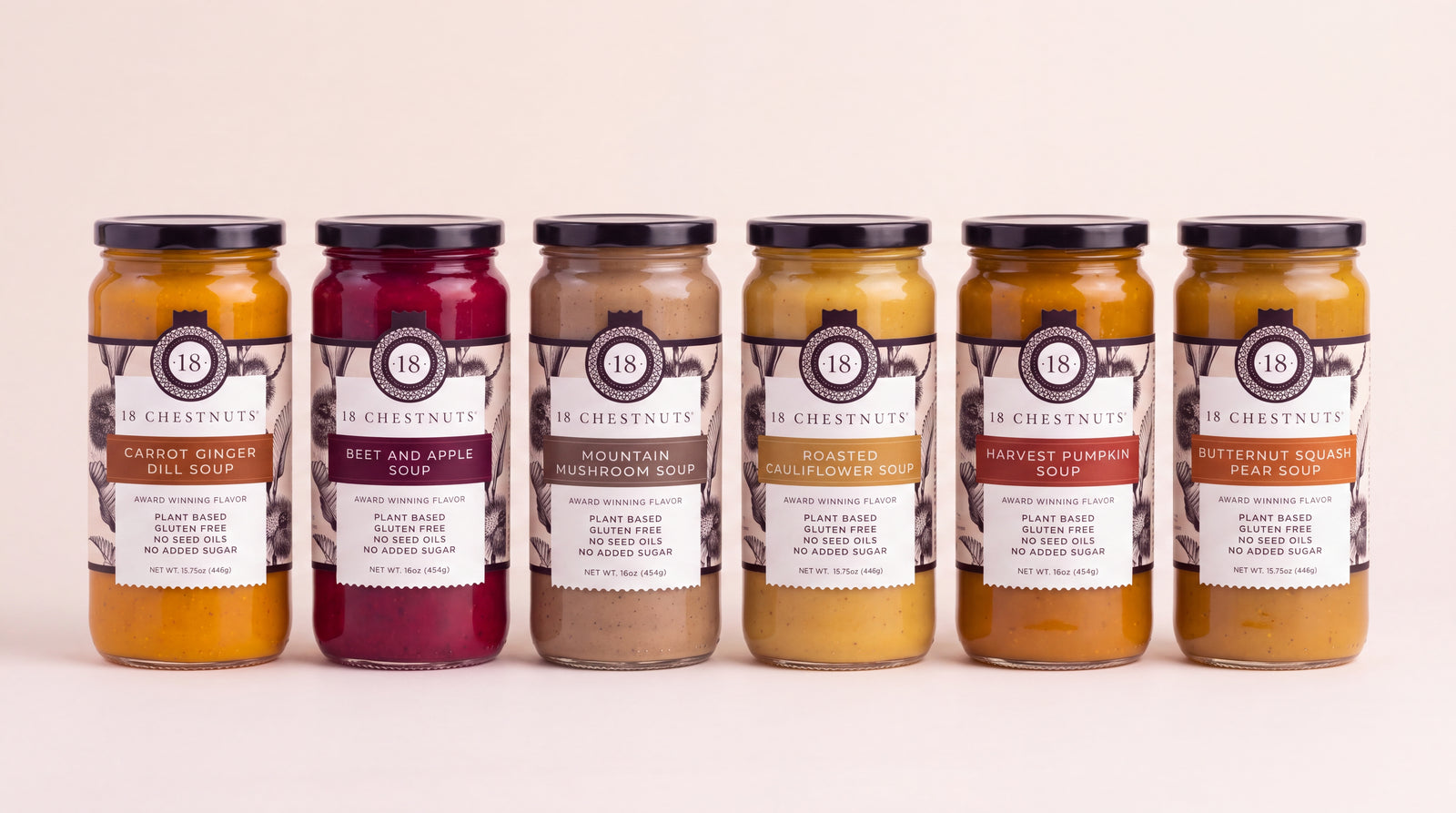 The six Gut Health Bundle jars lined up in a row